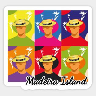 Madeira Island male pop art no face illustration using the traditional straw hat Sticker